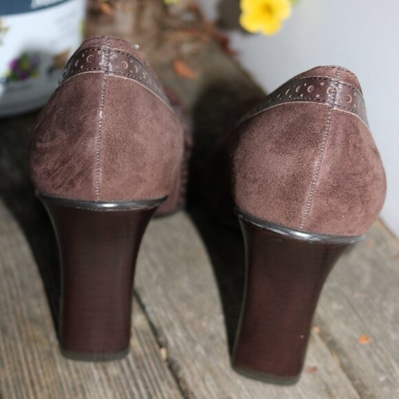 NEW Nine West Brown Suede & Leather w Keltie & Bow Block Spectator Heels Sz 10 - Picture 6 of 7